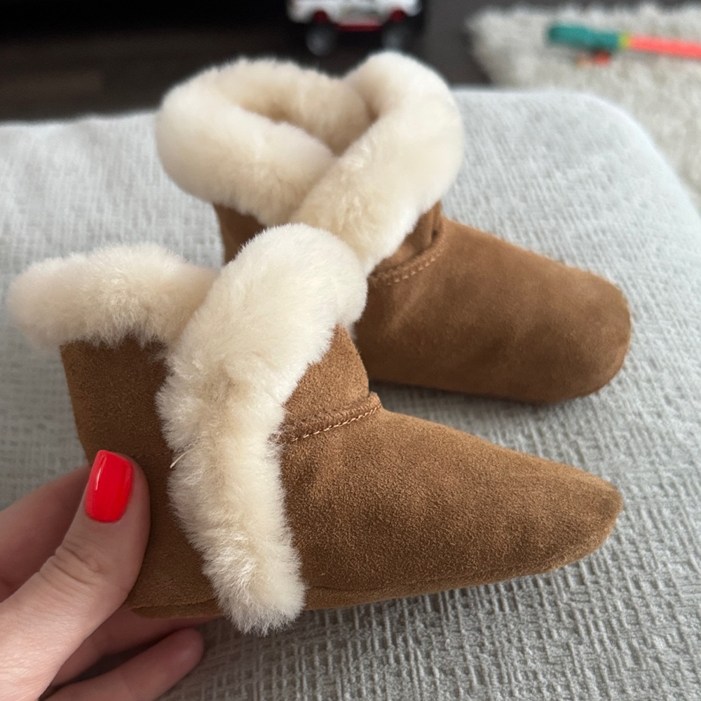 UGG Tan Baby Booties with Cream Fur